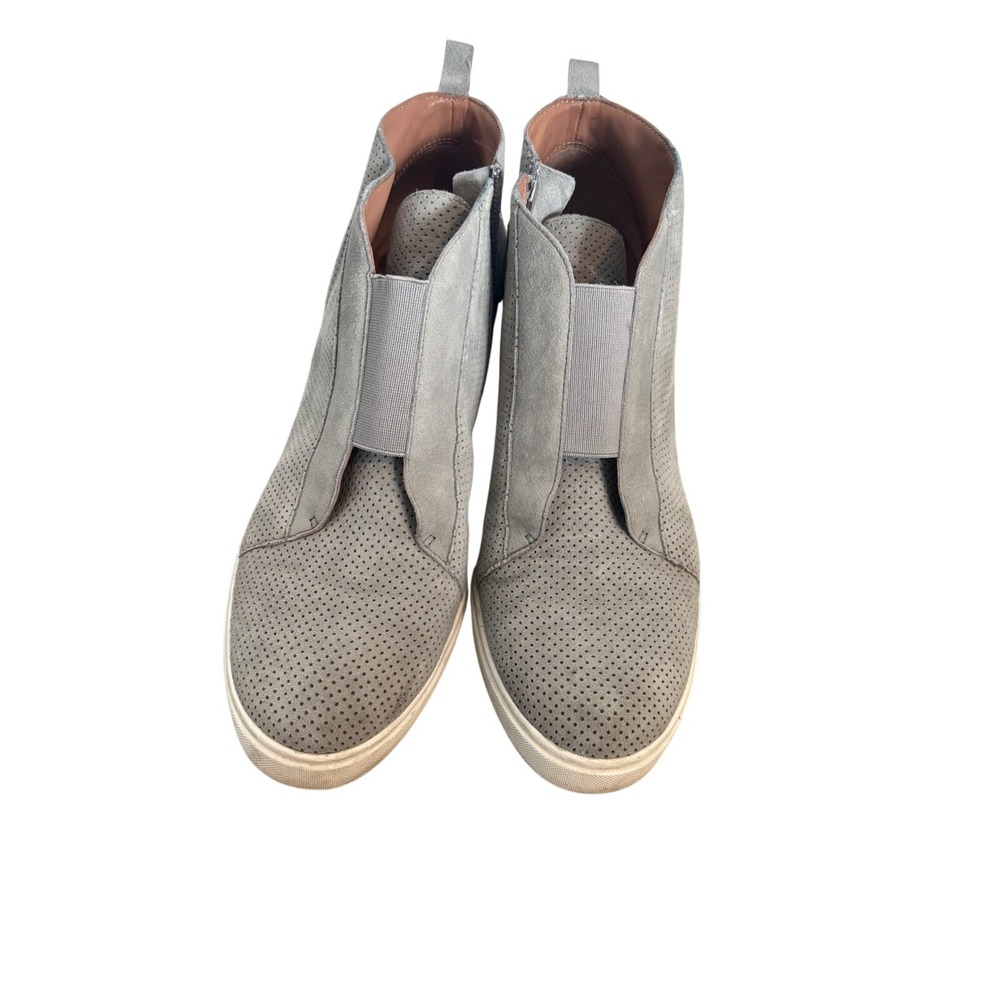 Linea Paolo Grey Perforated Suede Wedge Sneakers High Top Zip Up Shoes 9M